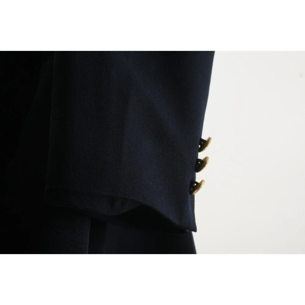 Vintage Givenchy Gold Button Navy Blue Wool Wide‎ Lapel Sport Coat Men's 46R